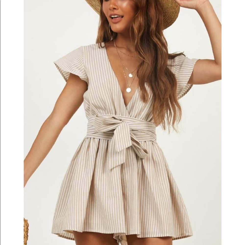 Showpo Romper, nude and white stripe